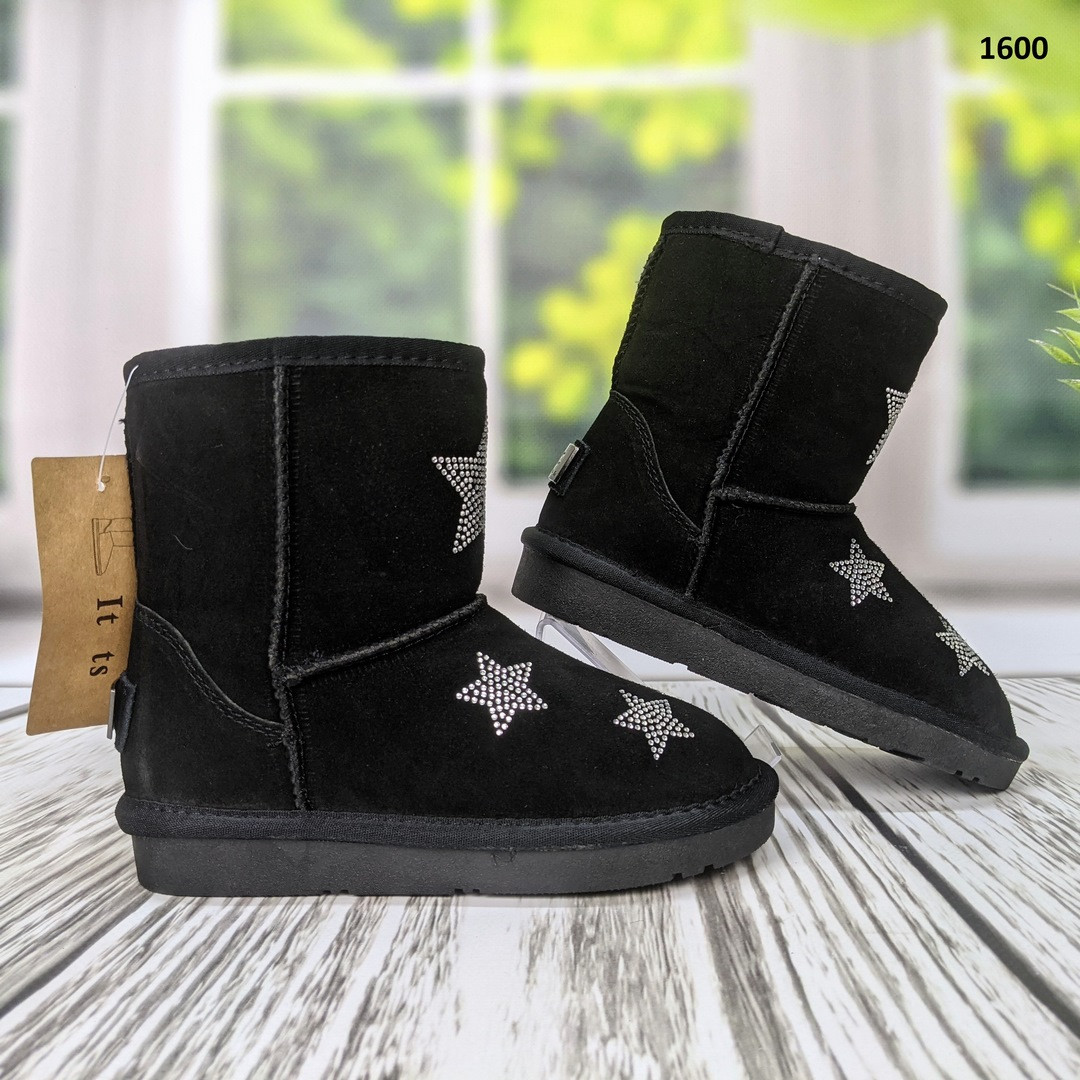 Уггі дитячі для дівчинки чорні натуральна замша 1600-2, фото 1