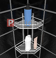 Металлическая полка угловая в ванную 20 см двухярусная два контура белая