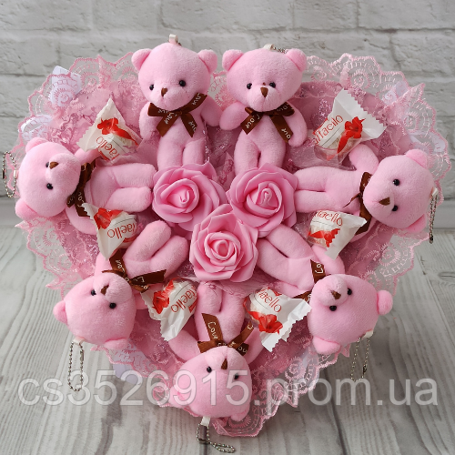 Букет из конфет рафаелло и мягких игрушек сладкий подарок ребенку ...