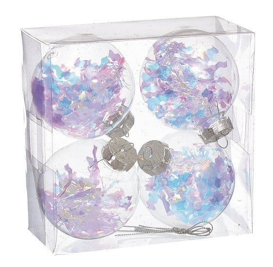 Набір прозорих кульок 4 шт, пластик, 8см, кольорова мішура