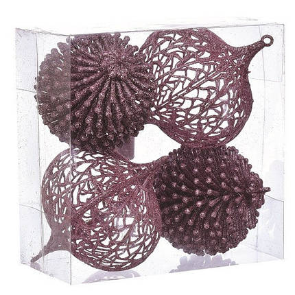 Набір декоративних кульок 4 шт, 10 см, пластик, бузковий, фото 1