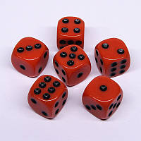 Куби ігрові, червоні з чорною точкою, D6, 16 мм.