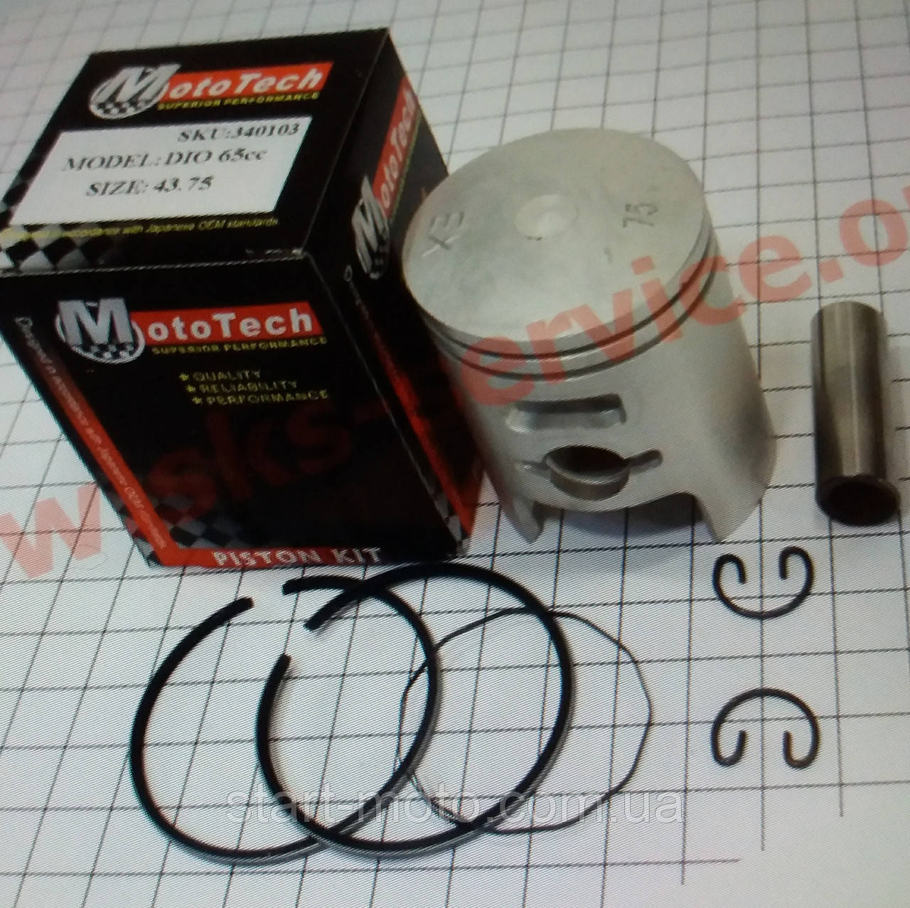 3-й рем Honda Dio AF18 | 27 | 28 Поршень комплект 65см3 43.75 мм фірма MotoTech - Оригінал Тайвань, фото 1