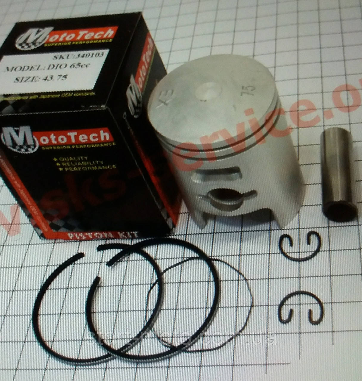 3-й ремонт Honda Lead AF20 Поршень комплект 65см3 43.75 мм фірма MotoTech - Оригінал Тайвань, фото 1