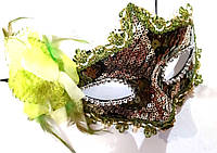 Маска карнавальная бальная венецианская женская салатовая С цветком