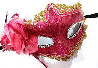 Маска карнавальная бальная венецианская розовая женская С цветком