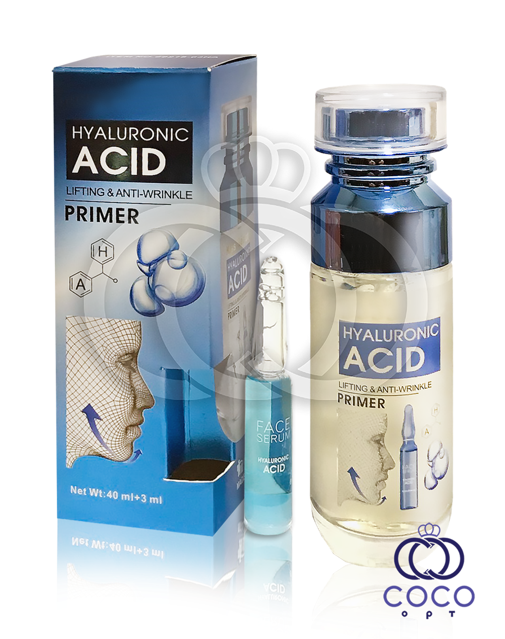 Основа під макіяж вирівнювальна з гіалуроновою кислотою Hyaluronic Lifting & Anti-Wrinkle 40 мл+ 3 мл, фото 1