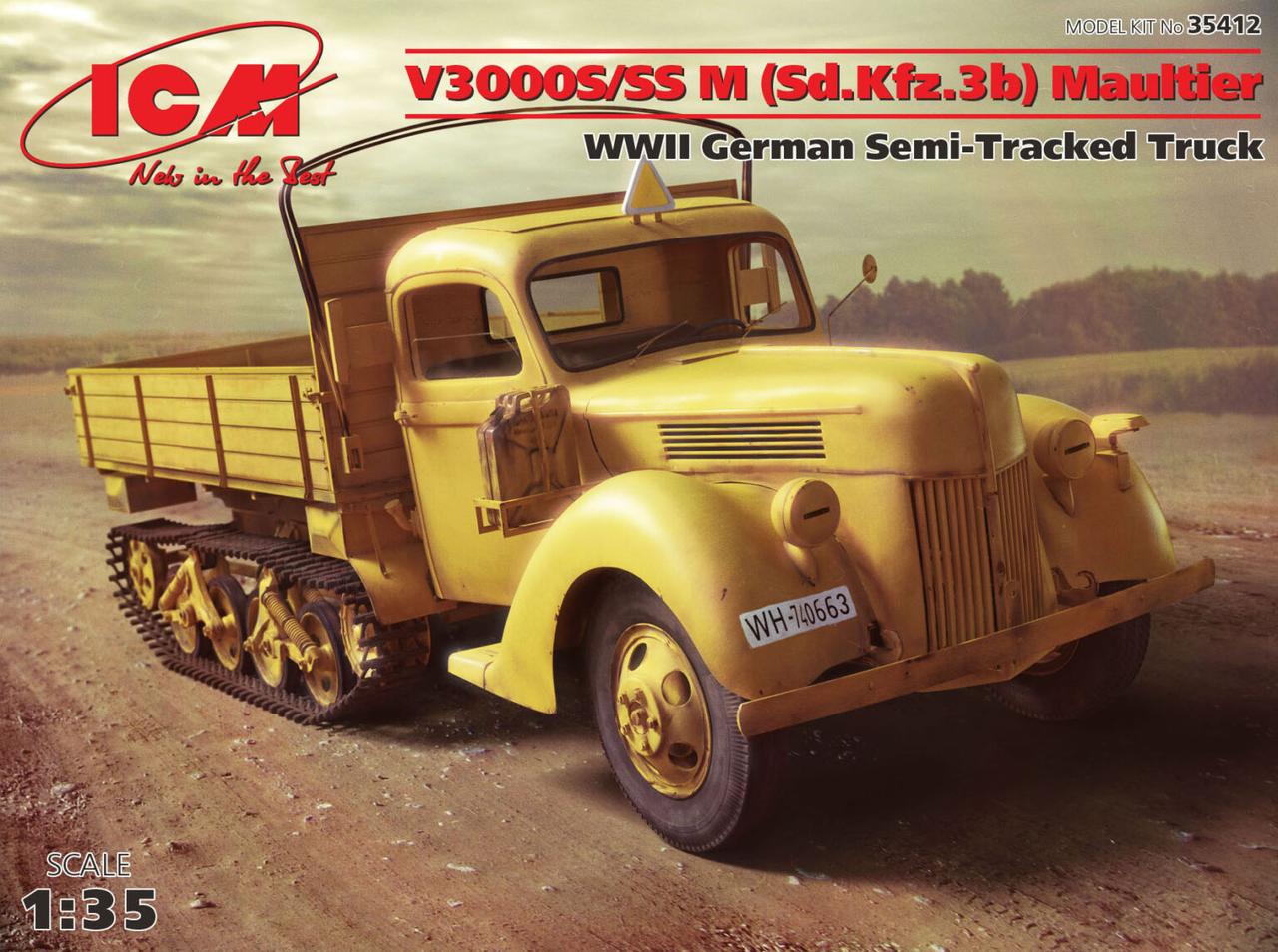 Пластикова модель 1/35 ICM 35412 німецький напівгусенечний автомобіль V3000S/SS M (Sd.Kfz.3b) Maultier, фото 1
