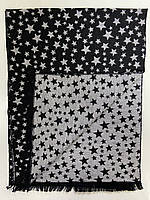 Шарф мужской двухсторонний из кашемира черный с серыми звёздами
