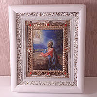 Икона Моление о Чаше, лик 10х12 см, в белом деревянном киоте с камнями