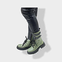 Ботинки женские зимние кожаные зеленые Teona 372-1