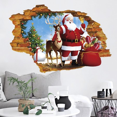 Интерьерная наклейка 3D Санта Клаус и Рудольф 50х70см - фото 1 - id-p1529520780