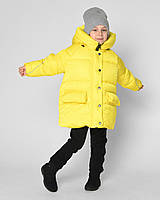 Яркий желтый модный пуховик на зиму для девочки