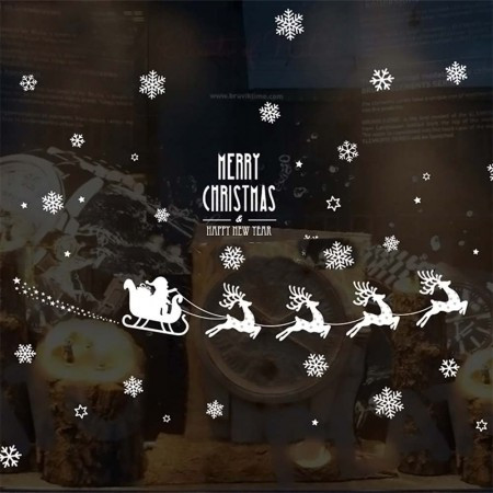 Интерьерная наклейка Новогодняя Упряжка с оленями 45х60см - фото 1 - id-p1529524288