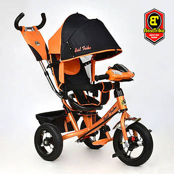 Велосипед триколісний Best Trike 3390/15-977 Чорно-жовтогарячий | Велосипед-коляска з батьківською ручкою