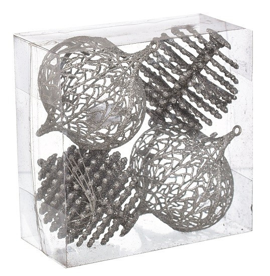 Набір декоративних кульок 4 шт, 10см, пластик, срібний