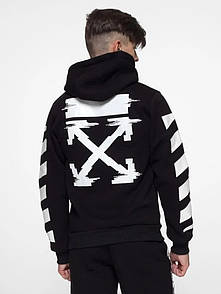 Кежуал худі з білим логотипом офф вайт | чорна толстовка off white