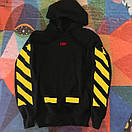 Худі з жовтим логотипом офф вайт | чорна толстовка off white cut off, фото 2