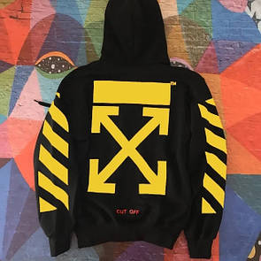 Худі з жовтим логотипом офф вайт | чорна толстовка off white cut off