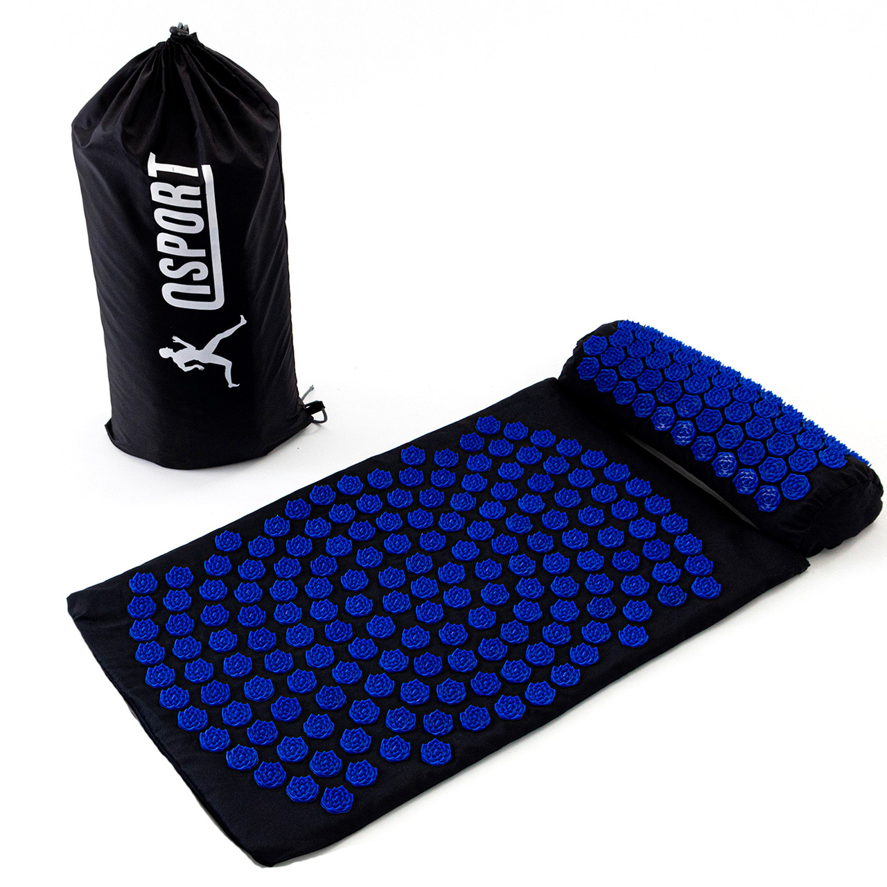 Масажний килимок Аплікатор Кузнєцова + валик масажер для спини/шиї/голови OSPORT Lotus Mat Eco (apl-021) Чорно-синій, фото 1