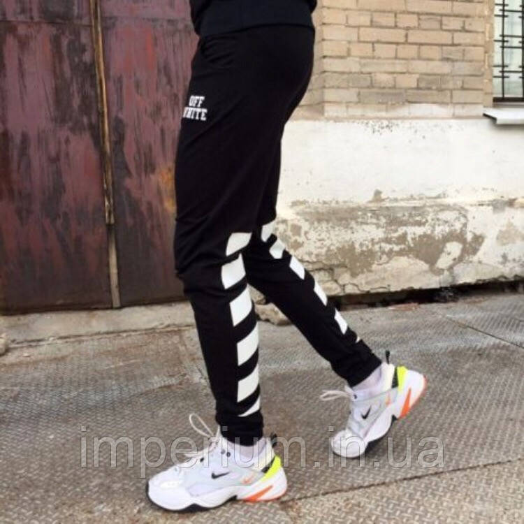 Чорні трикотажні штани з білим логотипом офф вайт | off white, фото 1
