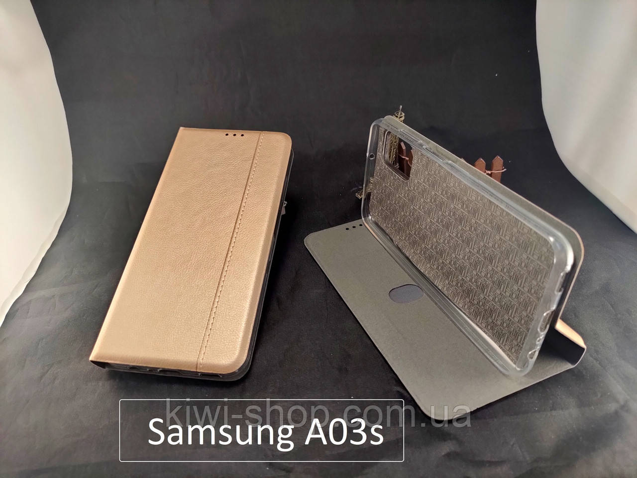 Чехол книжка Momax для Samsung Galaxy A03s (A037) кожаный золотистый, чохол книжка підставка Samsung A03s, фото 1