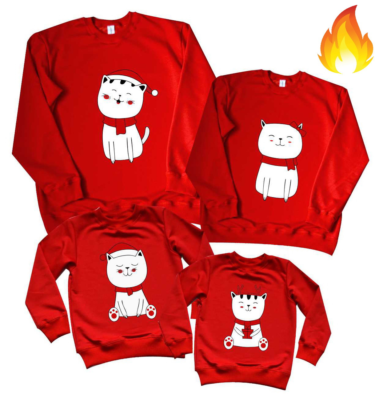 Сімейний Набір 3х Свитшотов 2 дор.+1 дитячі. Котики Family look від 86 до XL для фотосесії