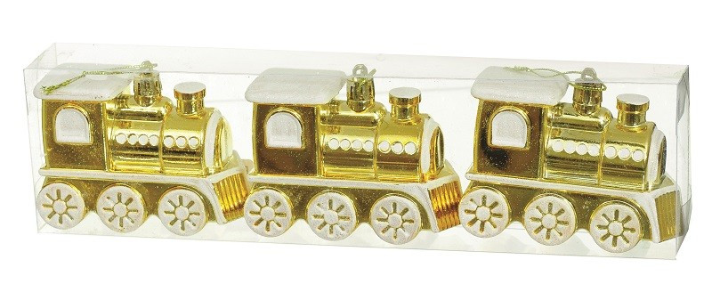 Набір ялинкових прикрас "Потяг", 3 шт, пластик, золотий