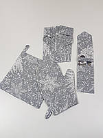 Комплект Новорічний 6 шт. чохли для приладів, прихватка, рукавичка (тканина сіра сніжинка та листочки)