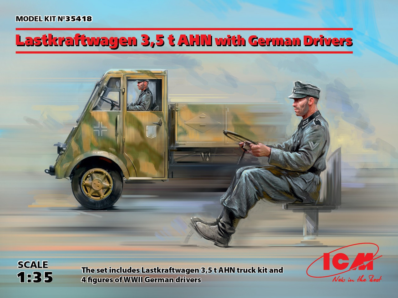 Пластикова модель 1/35 ICM 35418 німецька вантажівка Lastkraftwagen 3.5 t AHN з водіем, фото 1
