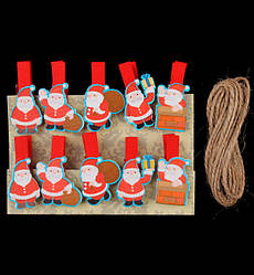 Декоративні прищіпки "Санта Клаус" (10 шт), розмір 3,5 см