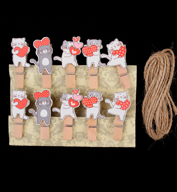 Маленькі прищіпки для фото "Cat in love" (10 шт), розмір 3,5 см