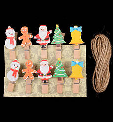 Маленькі прищіпки для фото "Новий рік" (10 шт), розмір 3,5 см