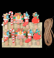 Декоративні прищіпки "Merry Christmas" (10 шт), розмір 3,5 см