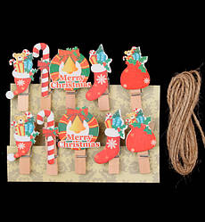 Маленькі прищіпки для фото "Merry Christmas" (10 шт), розмір 3,5 см