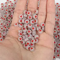 Намисто Finding Кругла плоска серце Білий і червоний світиться в темляві Діаметр 7 мм Ціна за 100 шт