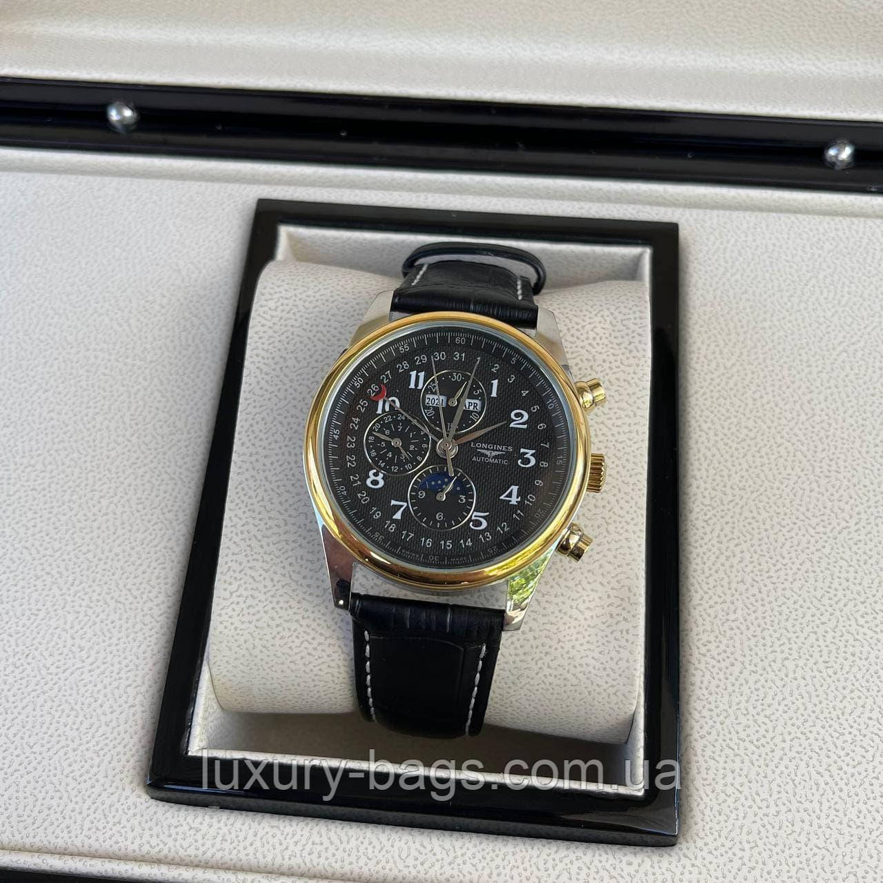 Годинник наручний L o n g i n e s Master Collection Moonphases Black-Silver-Gold-Black
