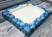 Коробка 200х200х30 мм, друк синій сніг, вікно