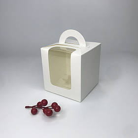 Коробка для ялинкової кульки або сувеніра, 115*115*120 мм, з вікном, біла (ялинкова кулька до 11 см)