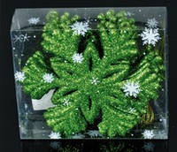 Набор новогодних украшений 10 см, Снежинка, 6 шт, пластик, зеленый с блестками