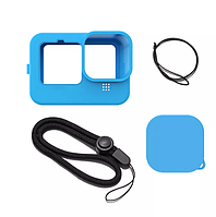 Силіконовий захисний чохол для гопро GoPro Hero 10 Black + ремінець + кришка Синій