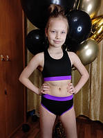 Костюм топ і труси для Pole dance дитячий спортивний для дівчинки з чорного біфлексу Глорія р. 26-44