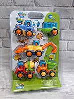 Набір дитячих іграшкових машинок Limo Toy 326 (Hola): вантажівка, трактор із причепом, бетонозмішувач та екскават