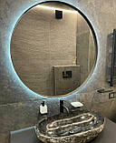 Кругле дзеркало в чорній рамі тонкої металевої, фото 3