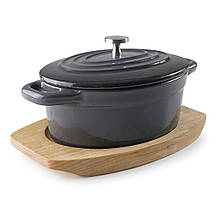Каструля порційна 400 мл чорна на дерев’яній підставці Lacor (25847)