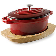 Каструля порційна 400 мл червона на дерев’яній підставці Lacor (25857)