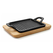 Сковорода порційна гриль 14х14 см, h-1,7 cм на дерев’яній підставці Lacor (25875)