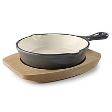 Сковорода порційна сіра d-13,5 см на дерев’яній підставці Lacor (25843)