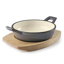 Сковорода порційна сіра d-12 см на дерев’яній підставці Lacor (25841)