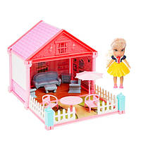 Кукольный домик с двориком, мебелью и куклой 12 см VC6011D